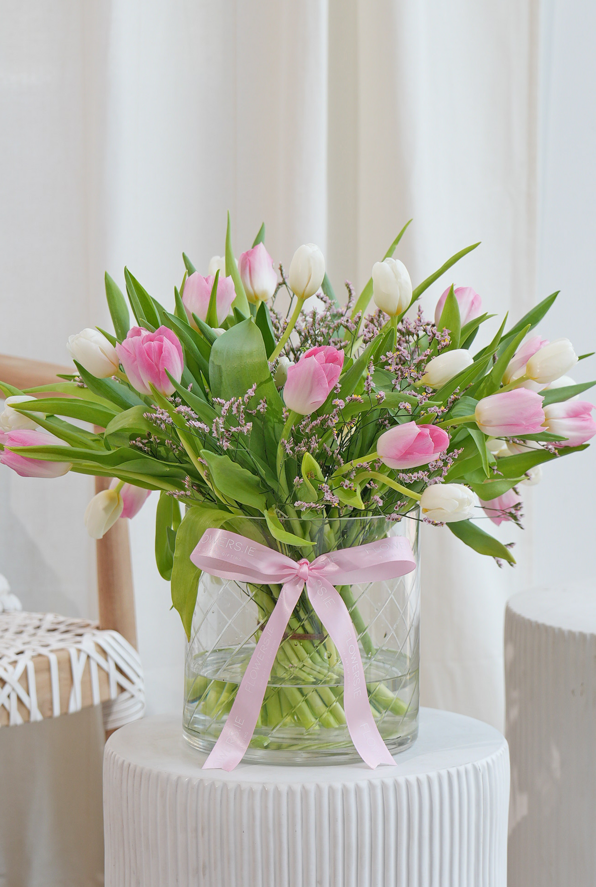 Pink and White Tulips - Vase