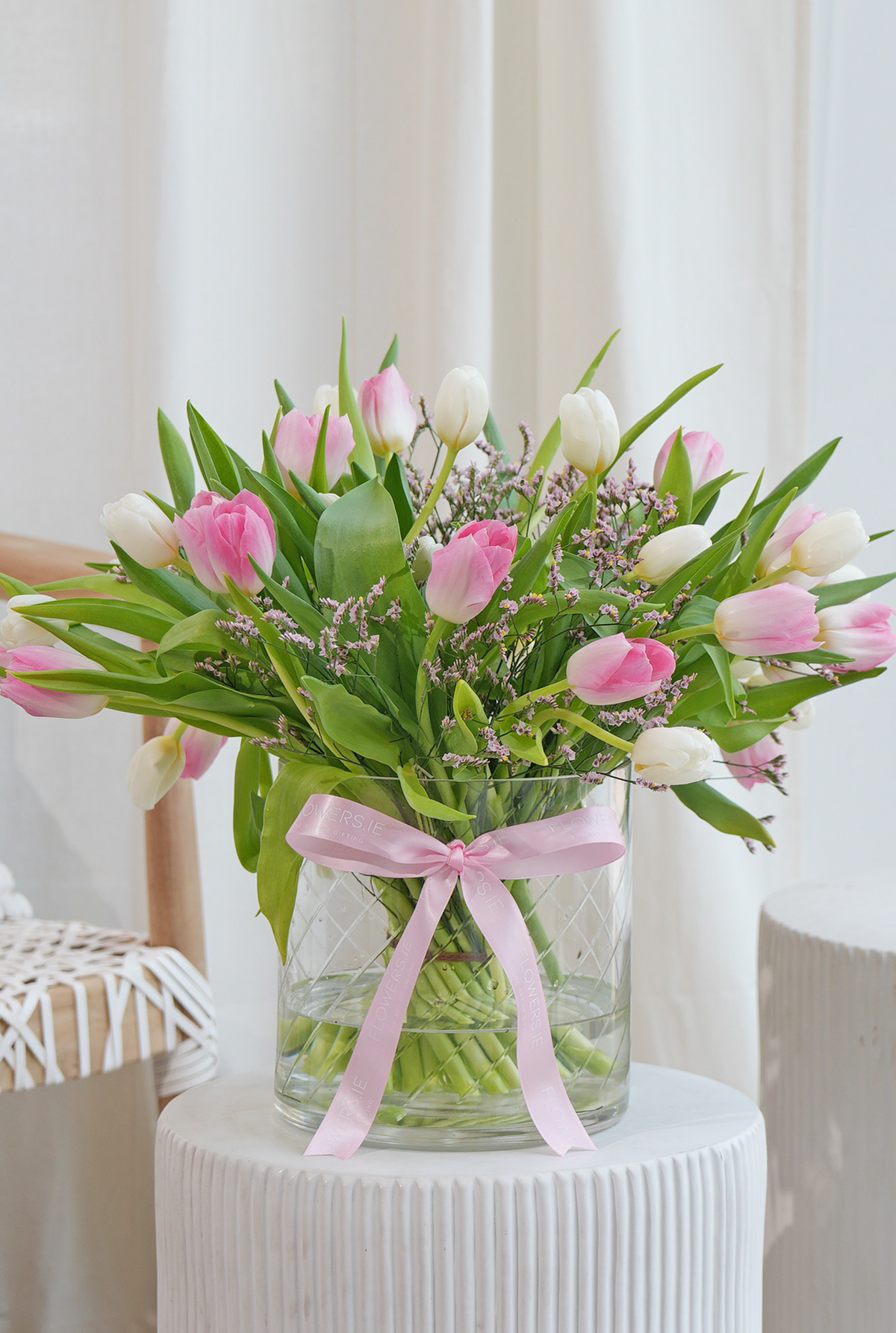 Luxury Pink and White Tulips - Vase