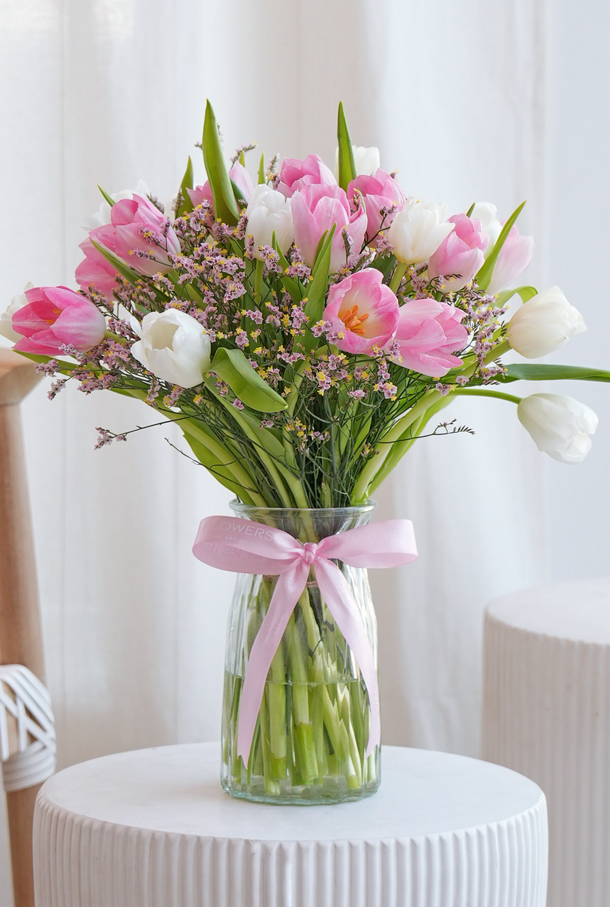 Valentine Pink and White Tulips - Vase