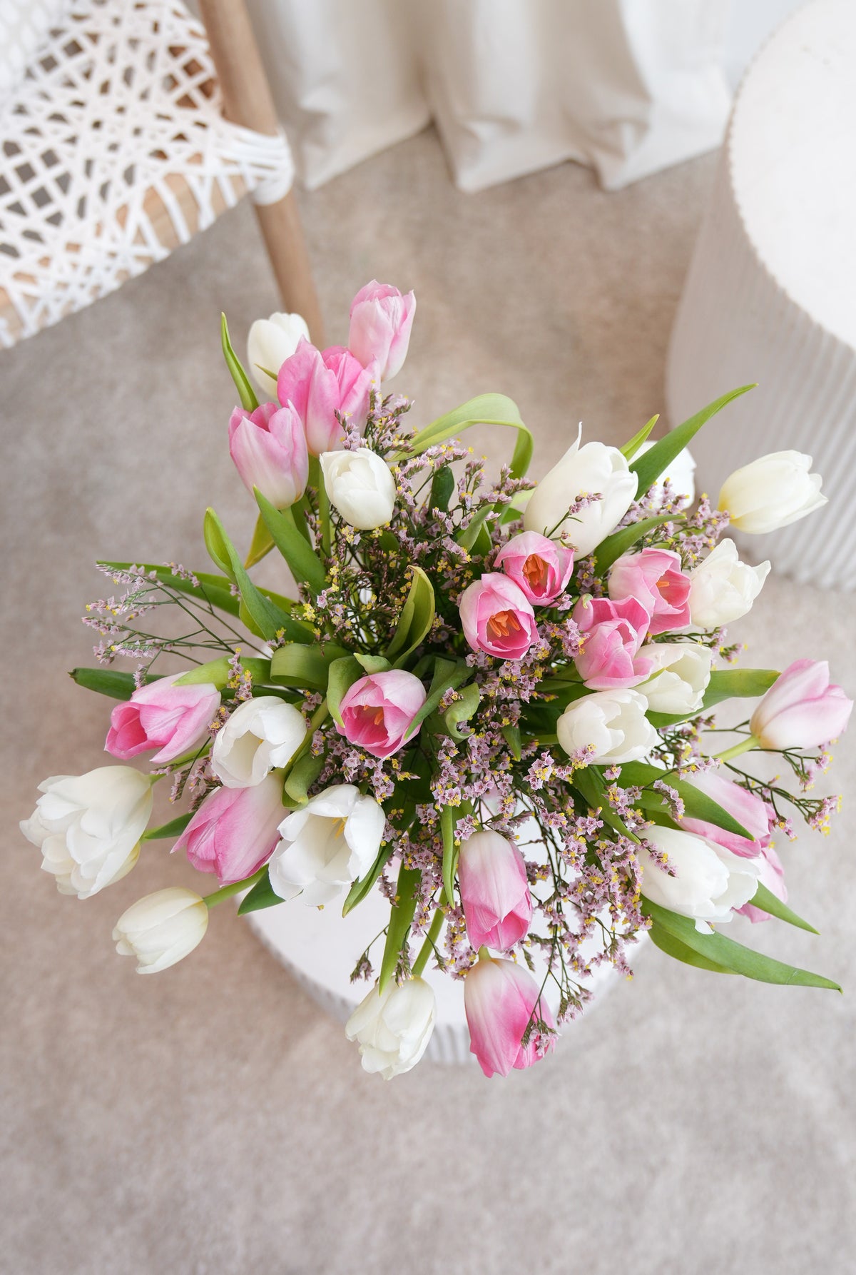 Pink and White Tulips - Vase