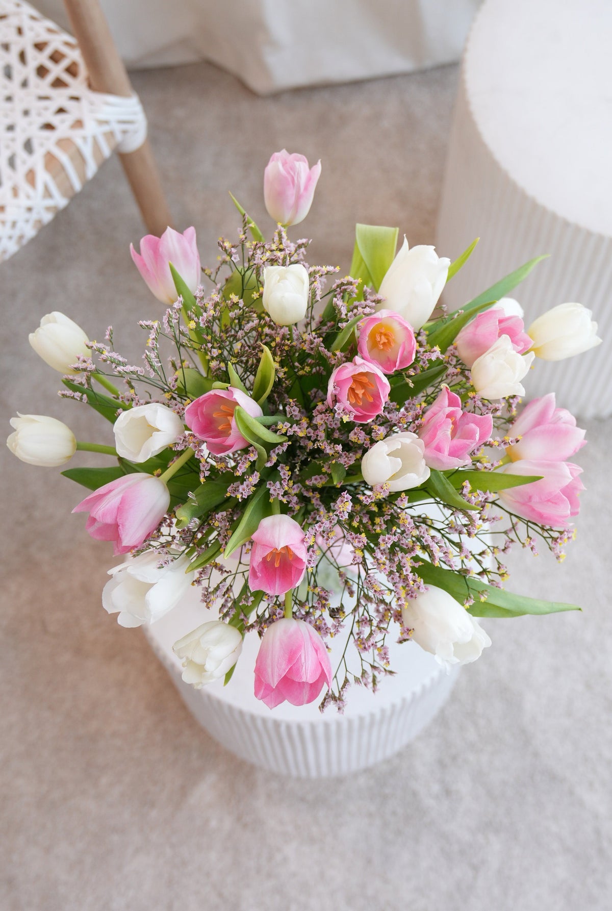 Valentine Pink and White Tulips - Vase