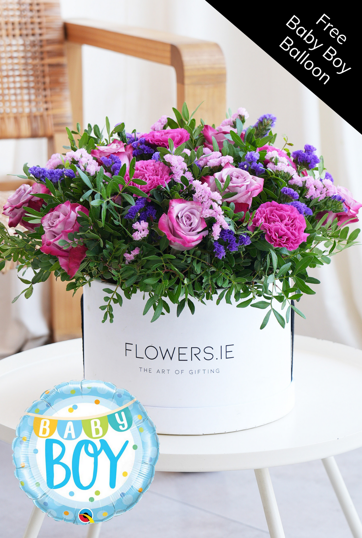 Baby Boy Lavender Floral - Hatbox (Free Baby Boy Balloon)
