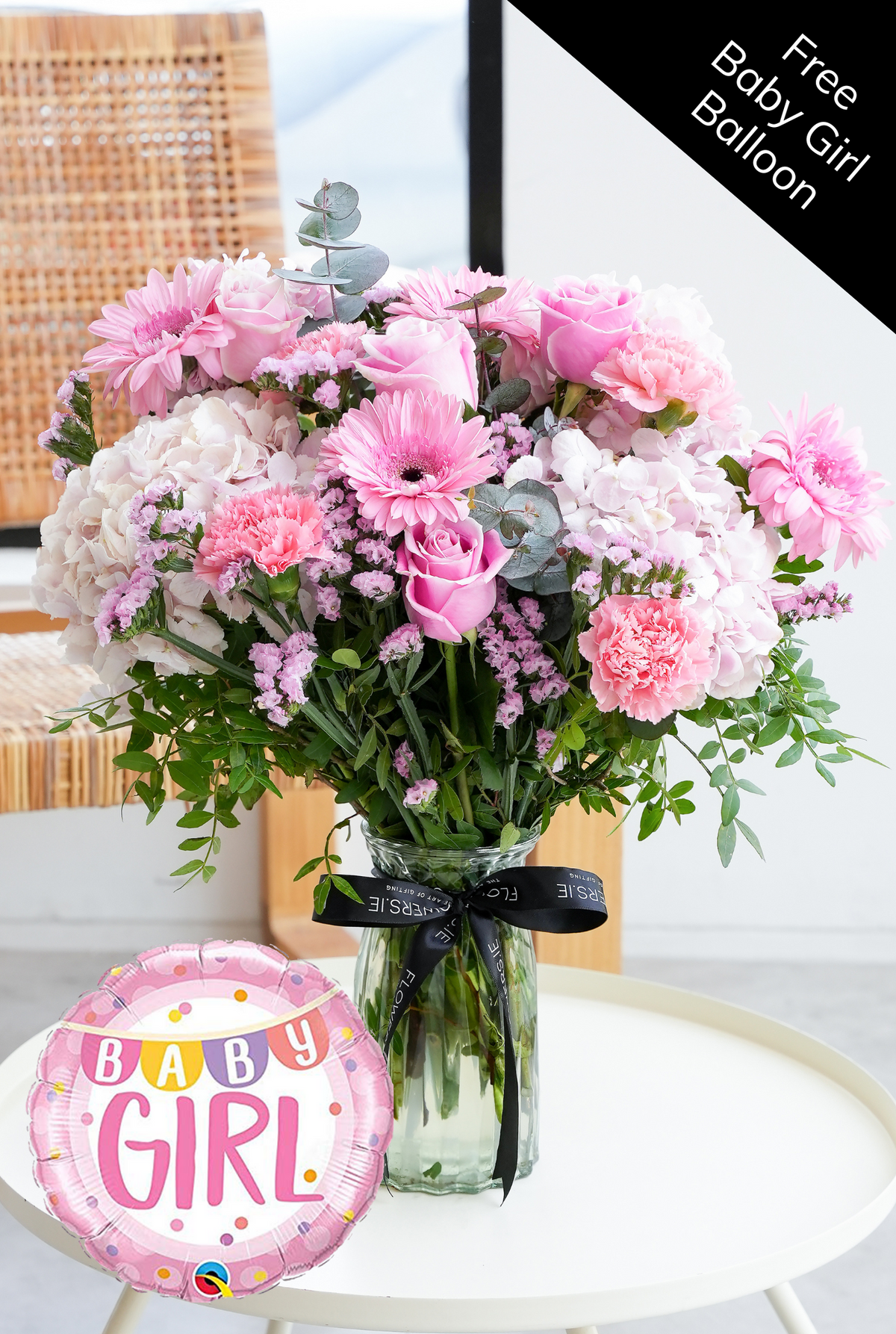 Baby Girl Pretty Pink - Vase (Free Baby Girl Balloon)