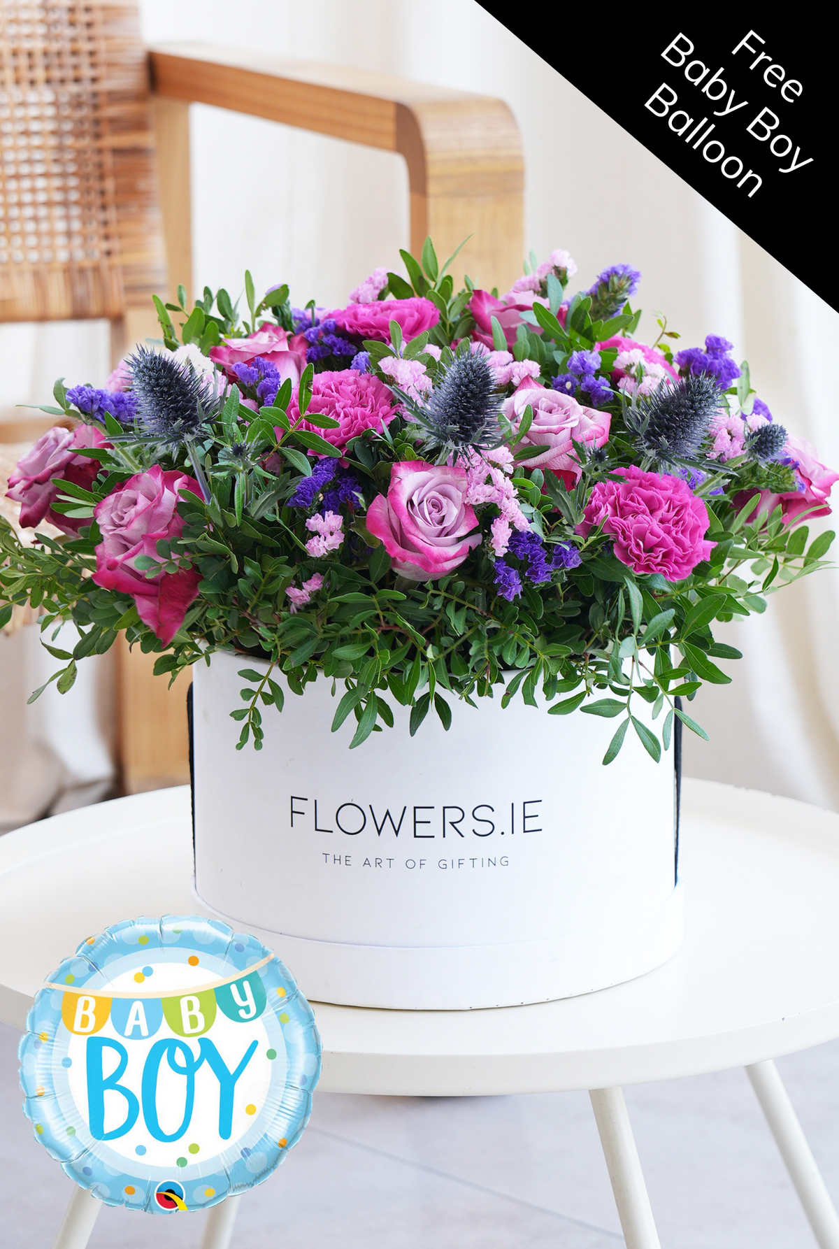 Baby Boy Lavender Floral - Hatbox (Free Baby Boy Balloon)