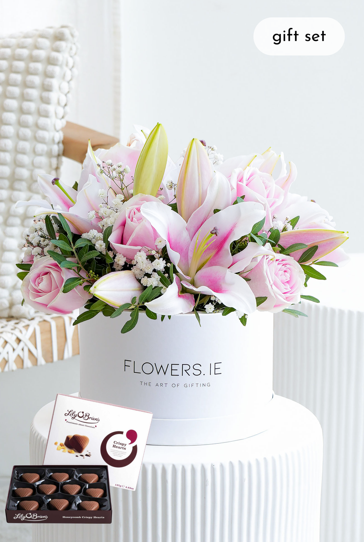 Pink Roses and Pink Lily - Hatbox