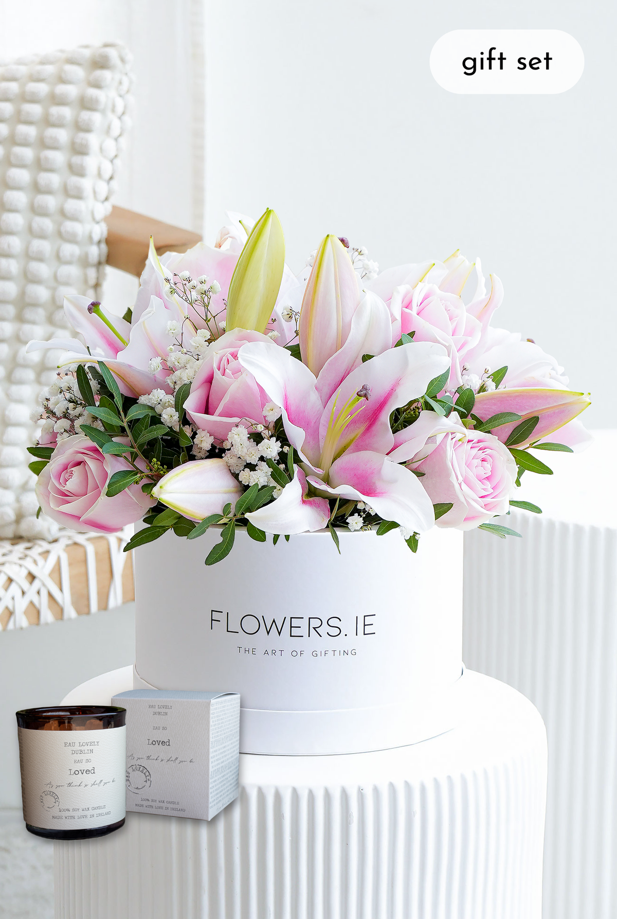 Pink Roses and Pink Lily - Hatbox