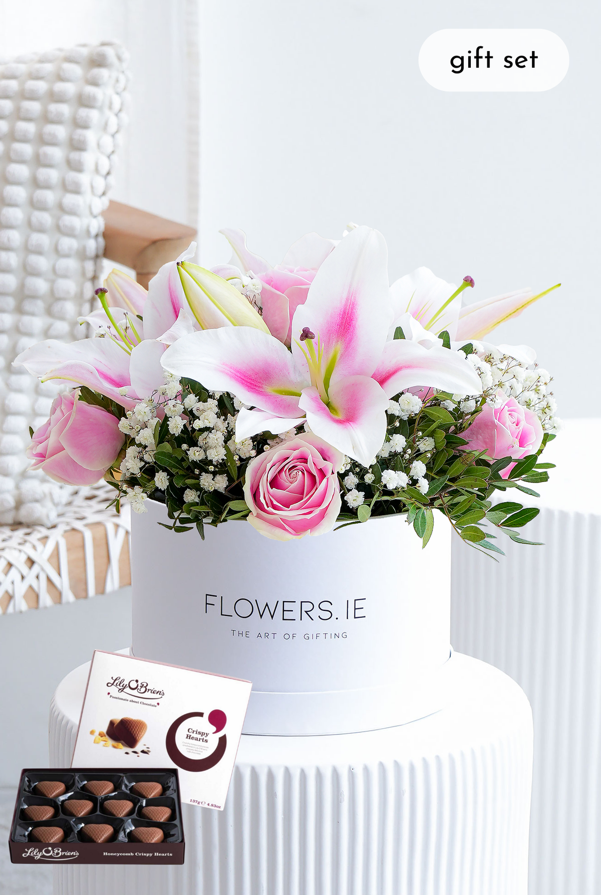Pink Roses and Pink Lily - Hatbox