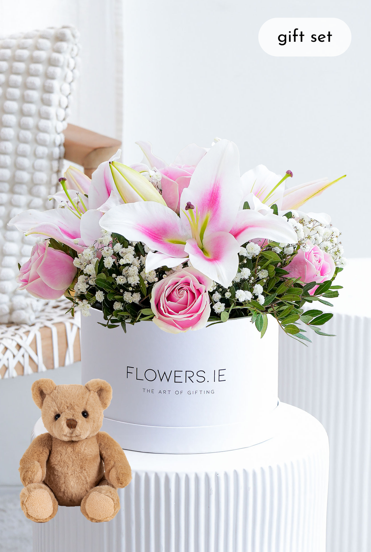 Pink Roses and Pink Lily - Hatbox