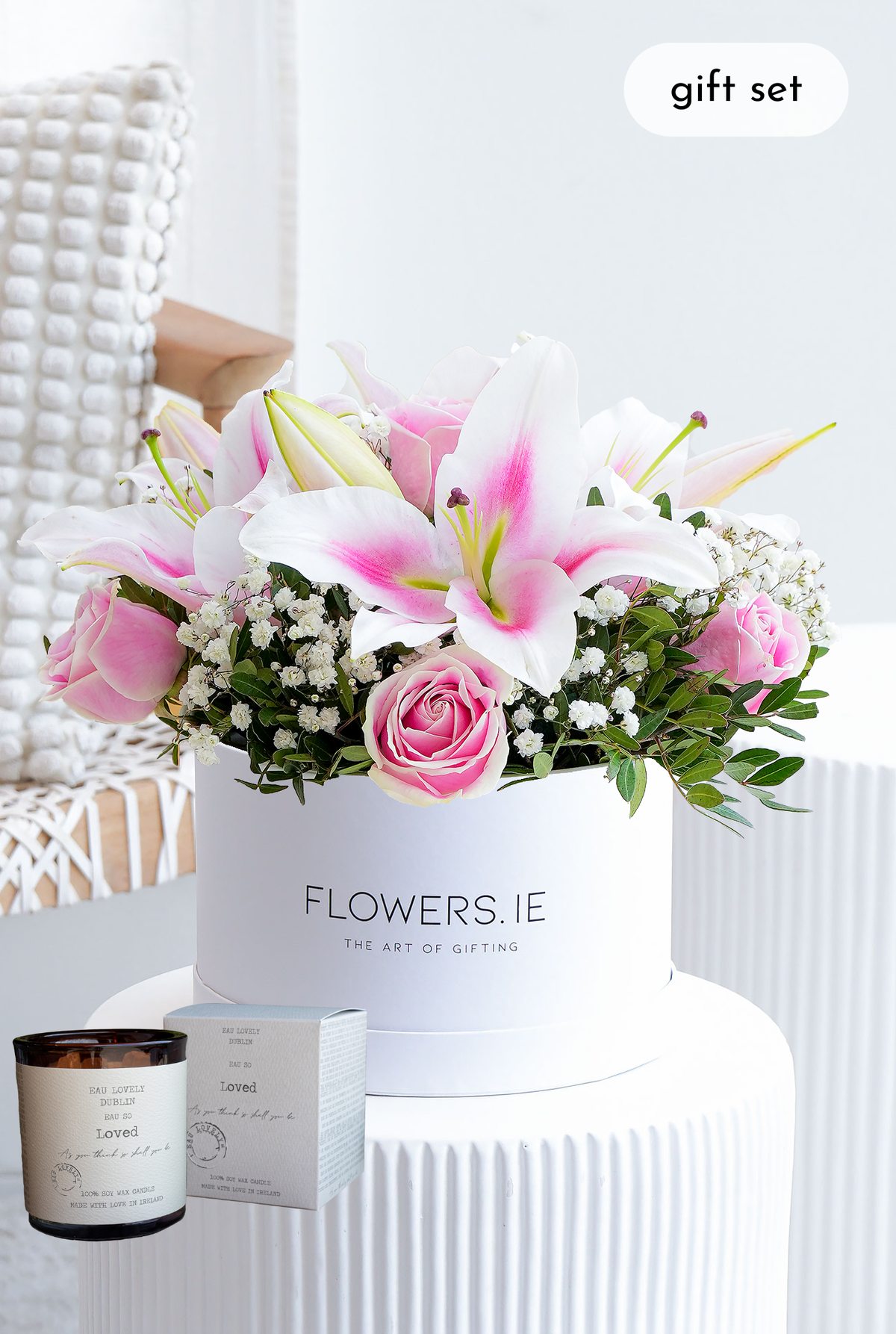 Pink Roses and Pink Lily - Hatbox