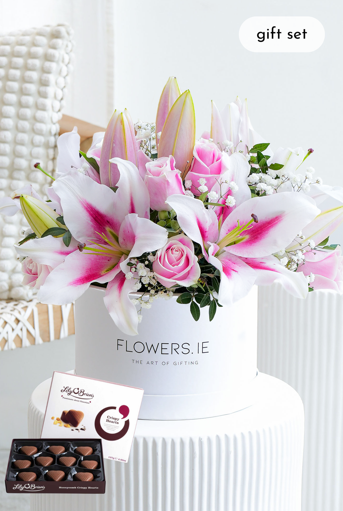 Pink Roses and Pink Lily - Hatbox