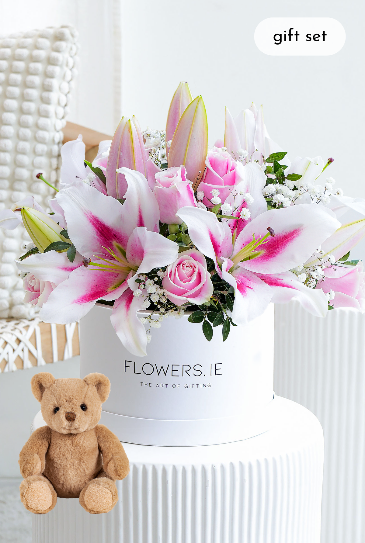 Pink Roses and Pink Lily - Hatbox