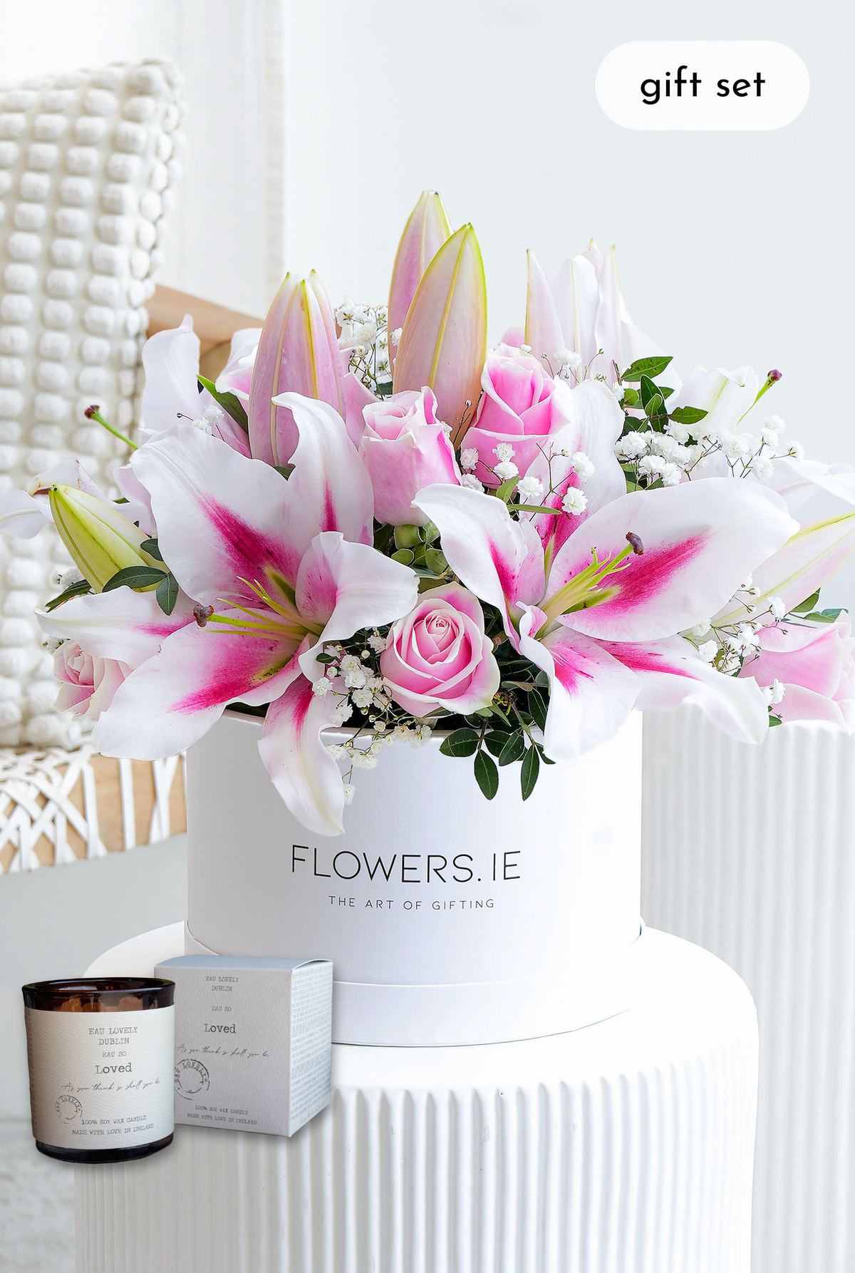 Pink Roses and Pink Lily - Hatbox