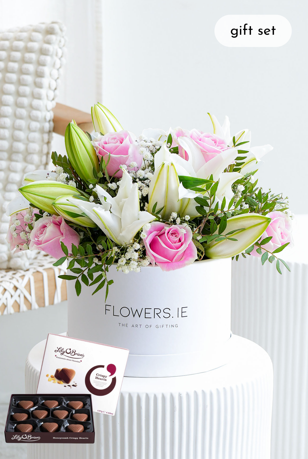 Pink Roses and White Lily - Hatbox