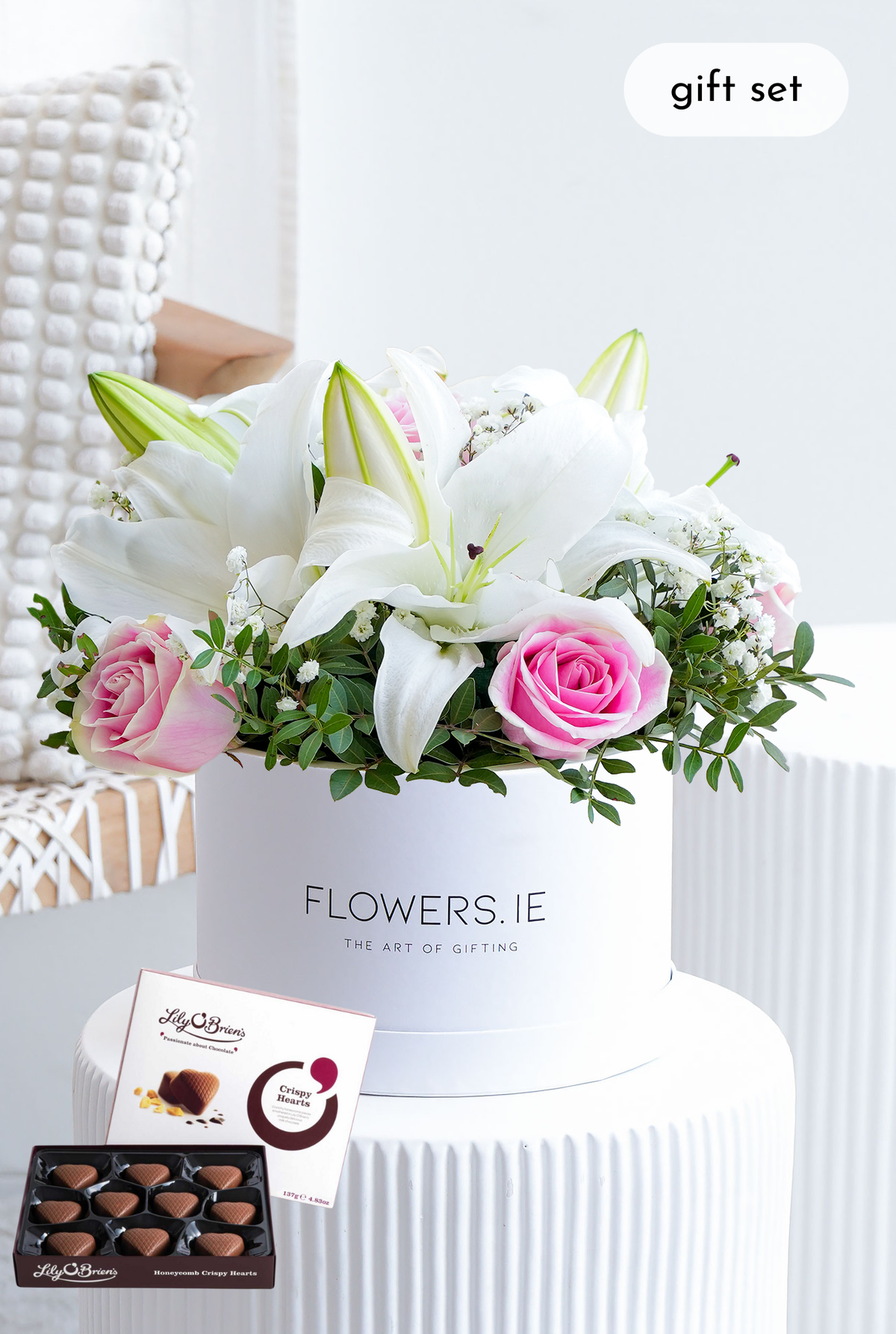 Pink Roses and White Lily - Hatbox