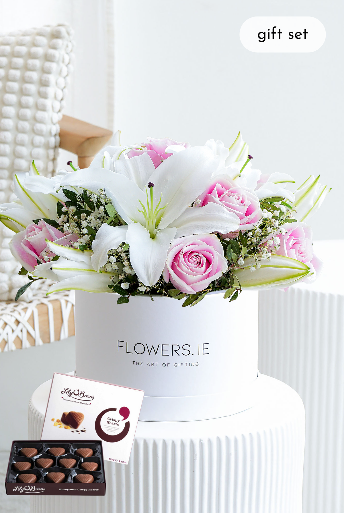 Pink Roses and White Lily - Hatbox