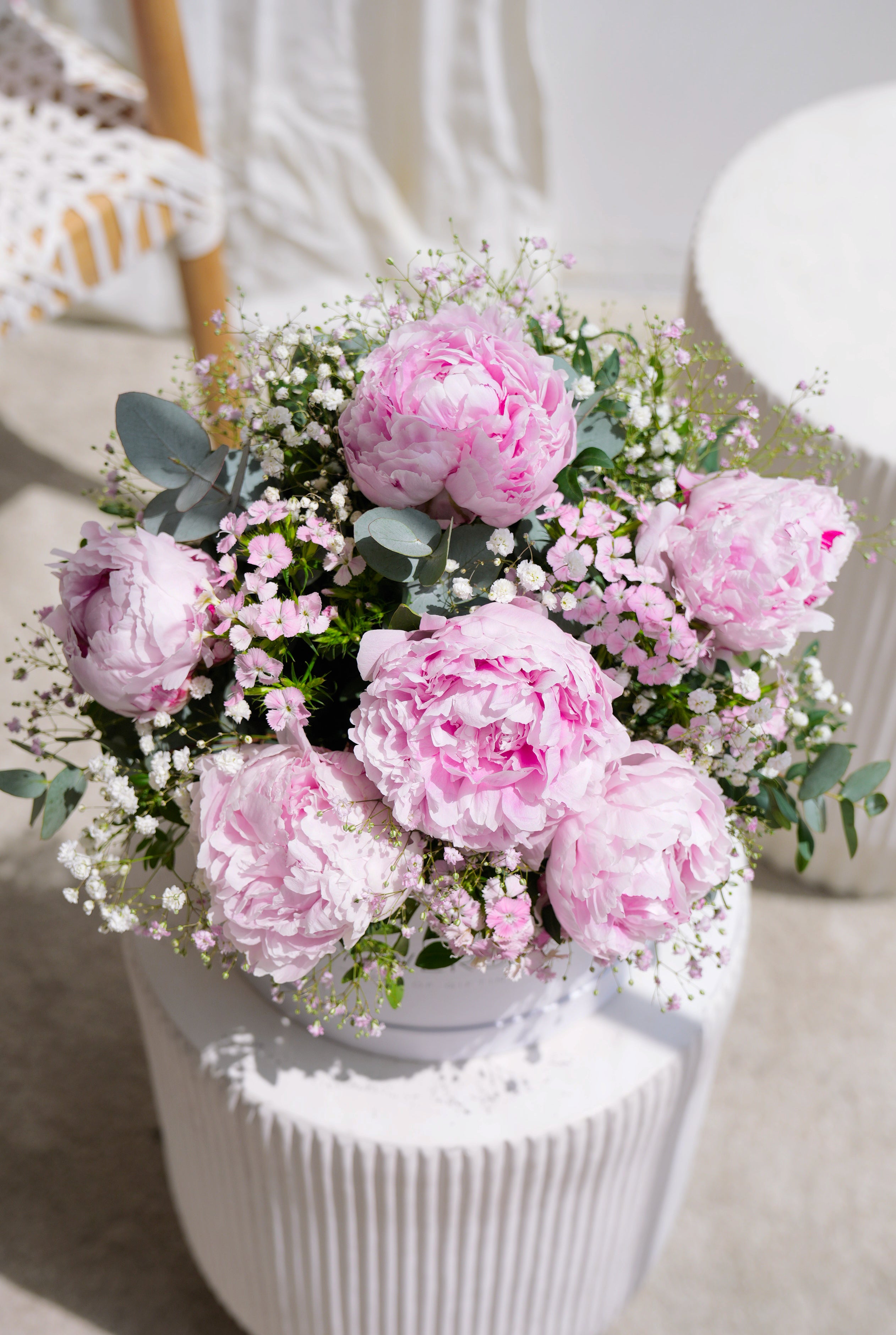 Peonies with Gypsophila Box