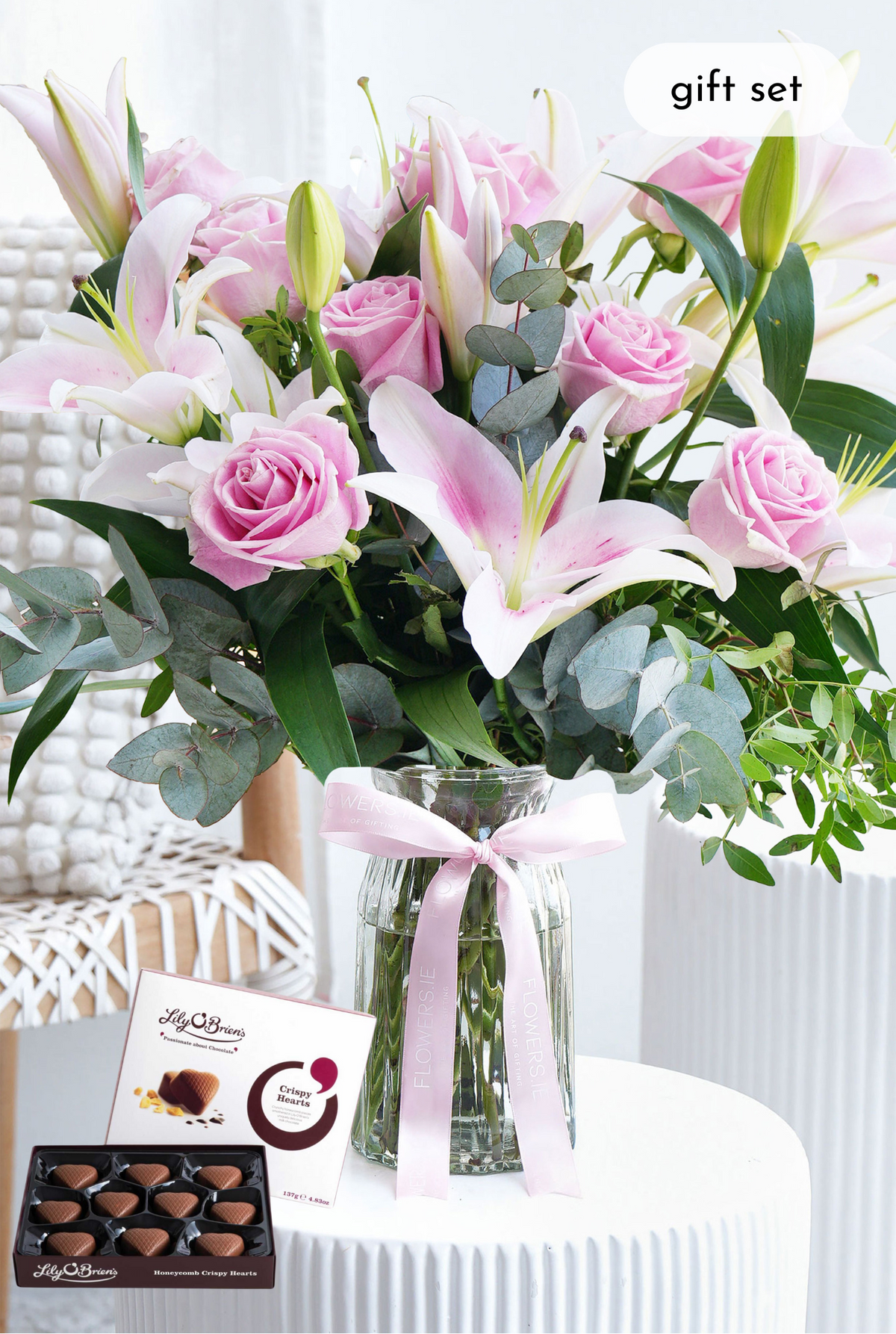 Pink Roses and Pink Lily - Vase