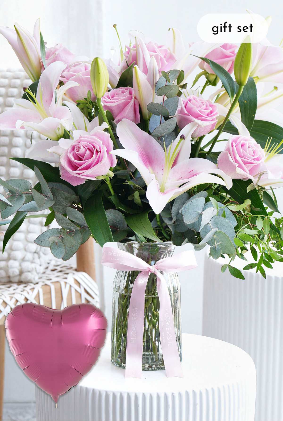 Pink Roses and Pink Lily - Vase