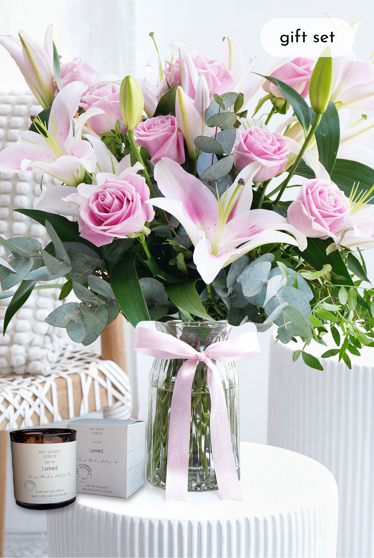 Pink Roses and Pink Lily - Vase