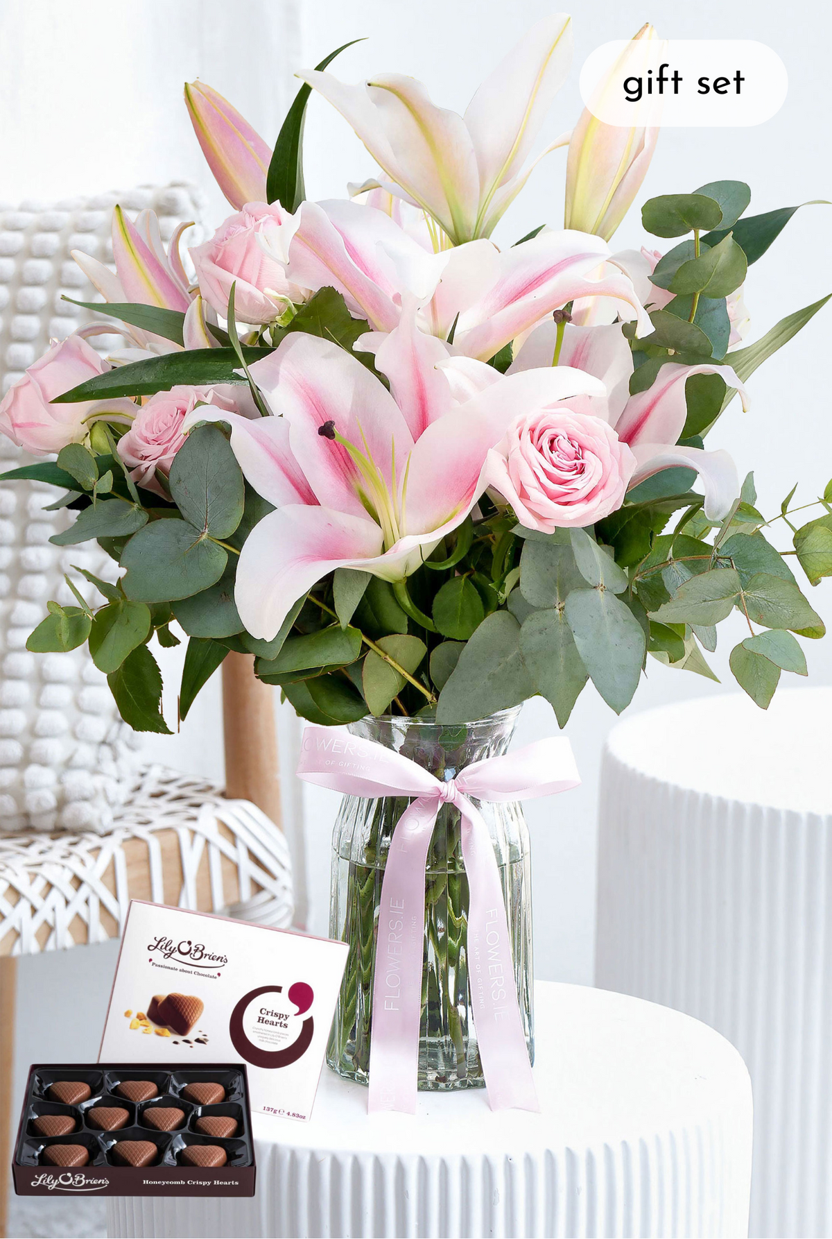 Pink Roses and Pink Lily - Vase