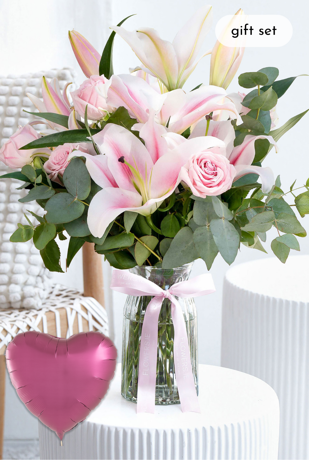 Pink Roses and Pink Lily - Vase