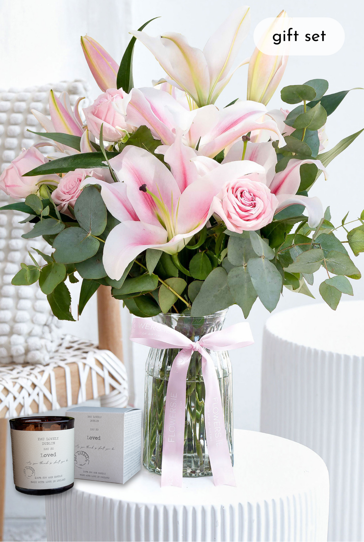 Pink Roses and Pink Lily - Vase