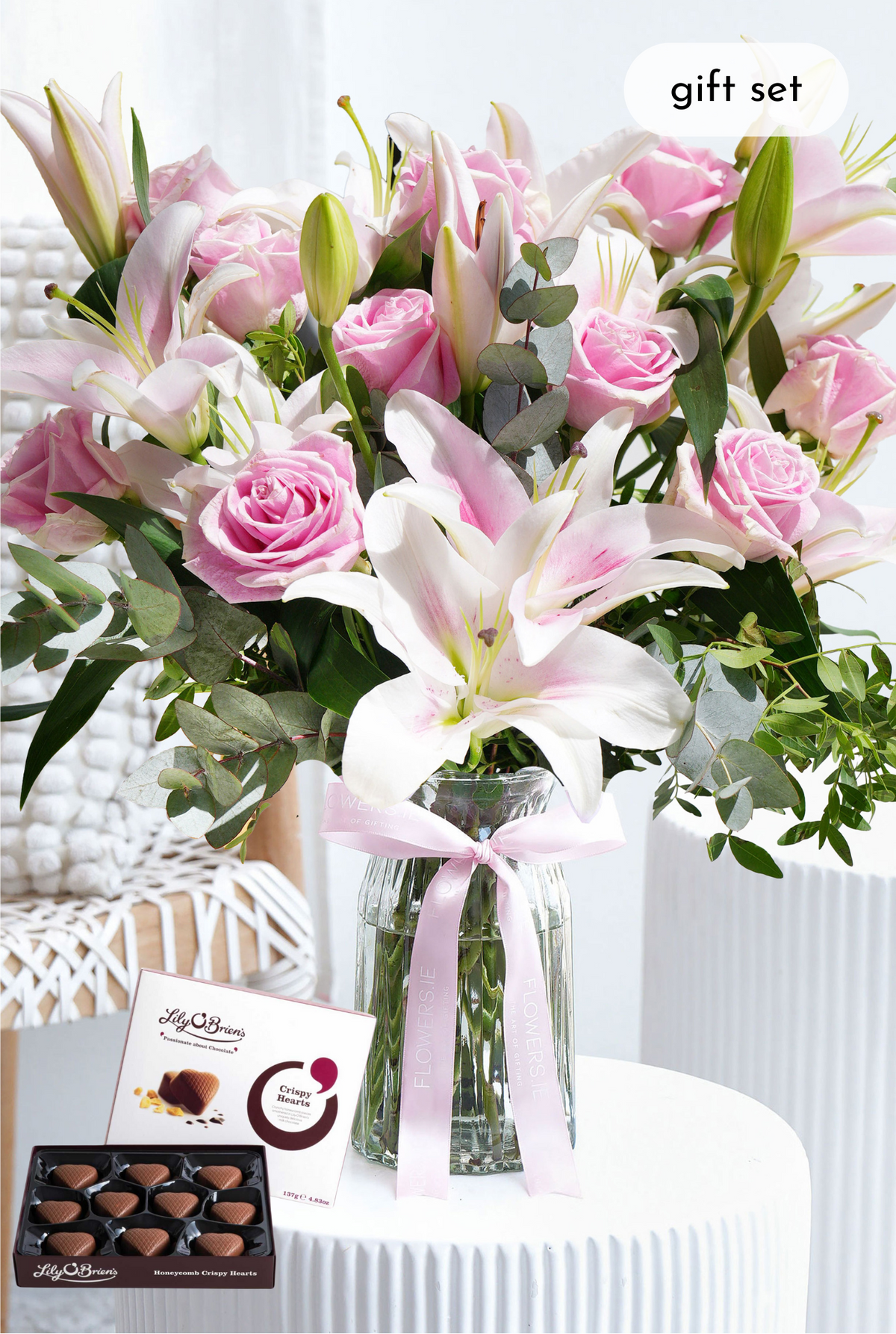 Pink Roses and Pink Lily - Vase