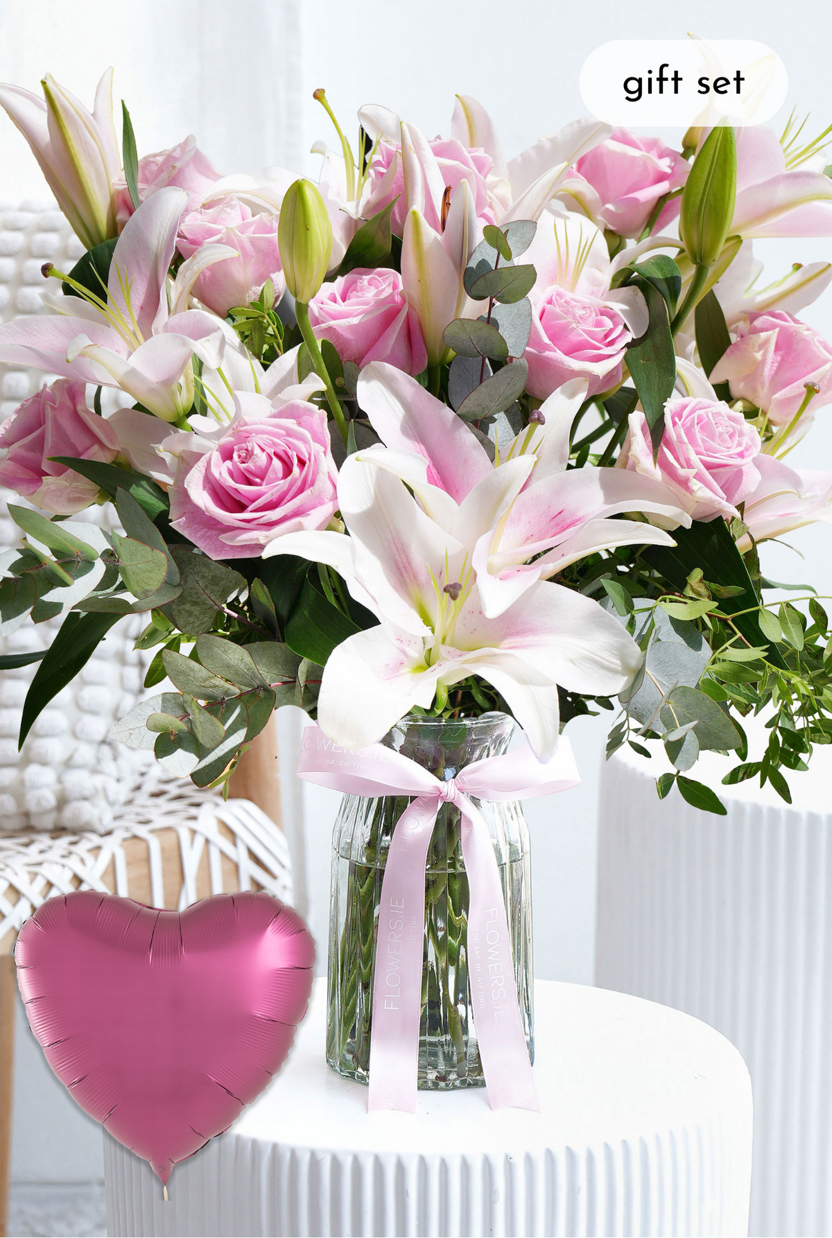 Pink Roses and Pink Lily - Vase