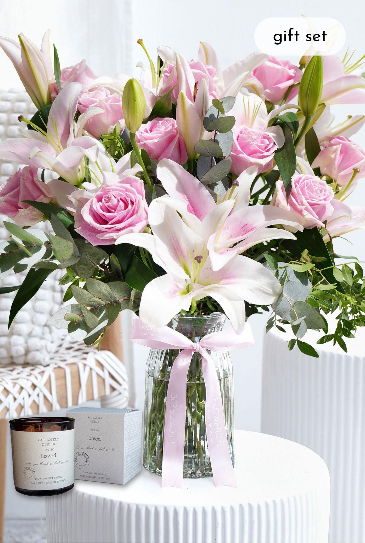 Pink Roses and Pink Lily - Vase