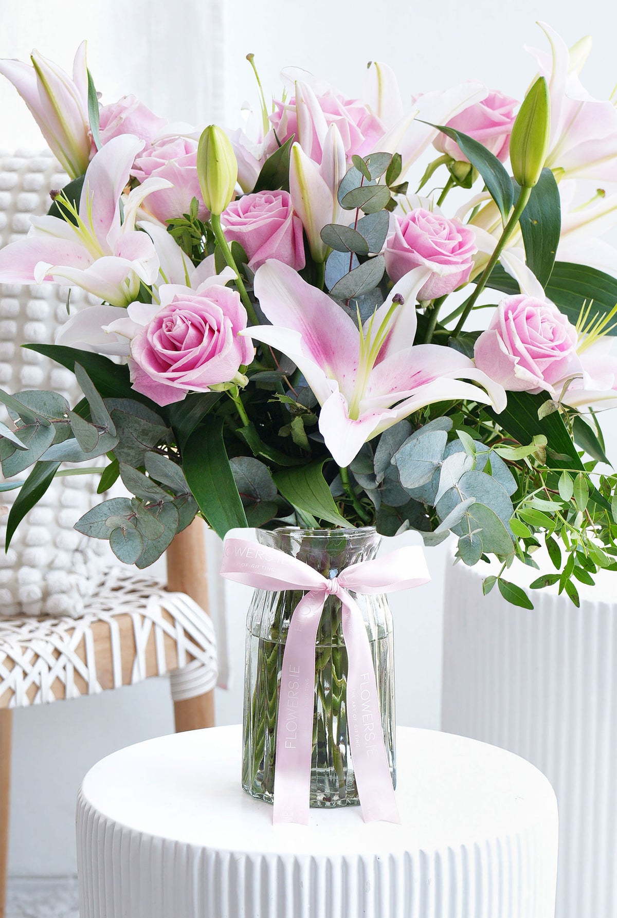 Pink Roses and Pink Lily - Vase