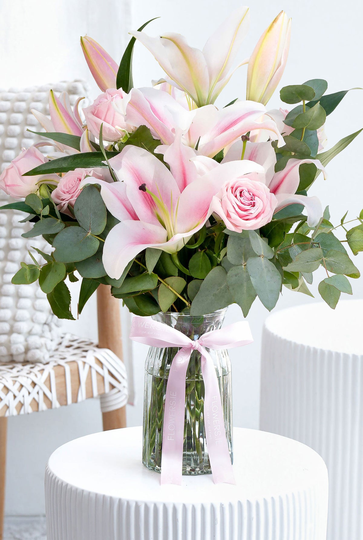 Pink Roses and Pink Lily - Vase