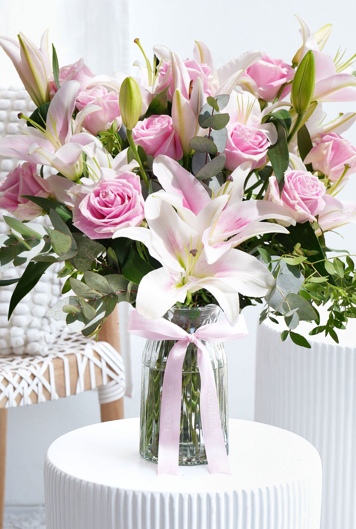 Pink Roses and Pink Lily - Vase