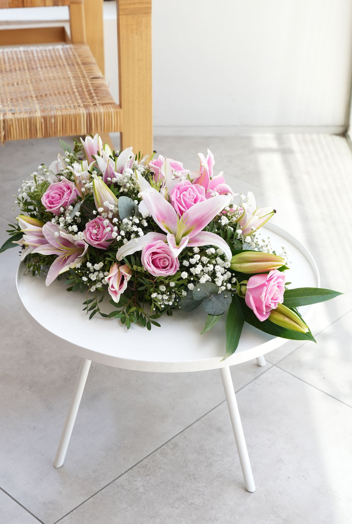 Pink Roses and Pink Lily Funeral Spray