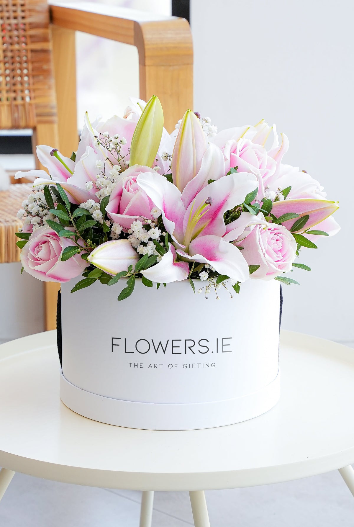 Pink Roses and Pink Lily - Hatbox