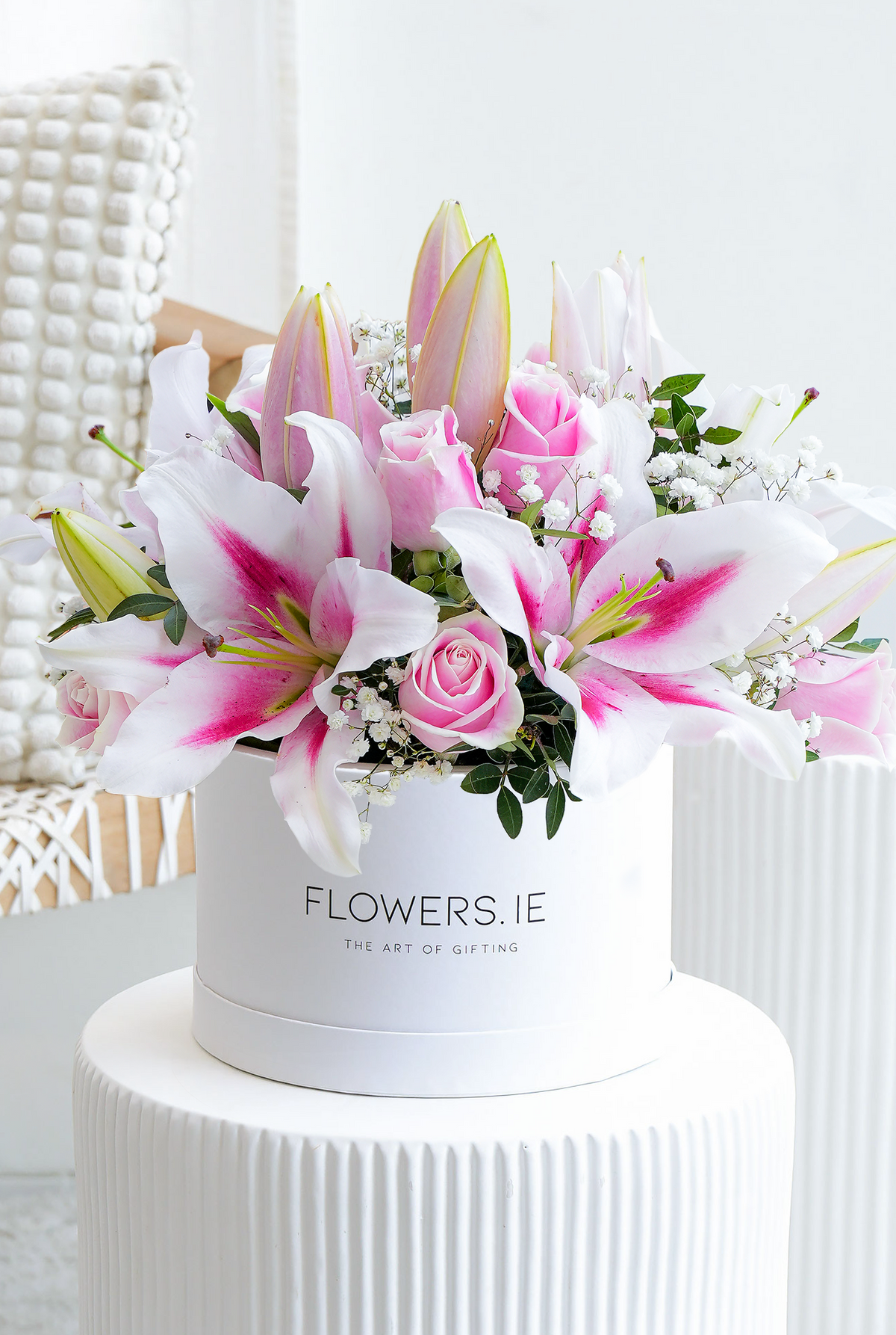 Pink Roses and Pink Lily - Hatbox