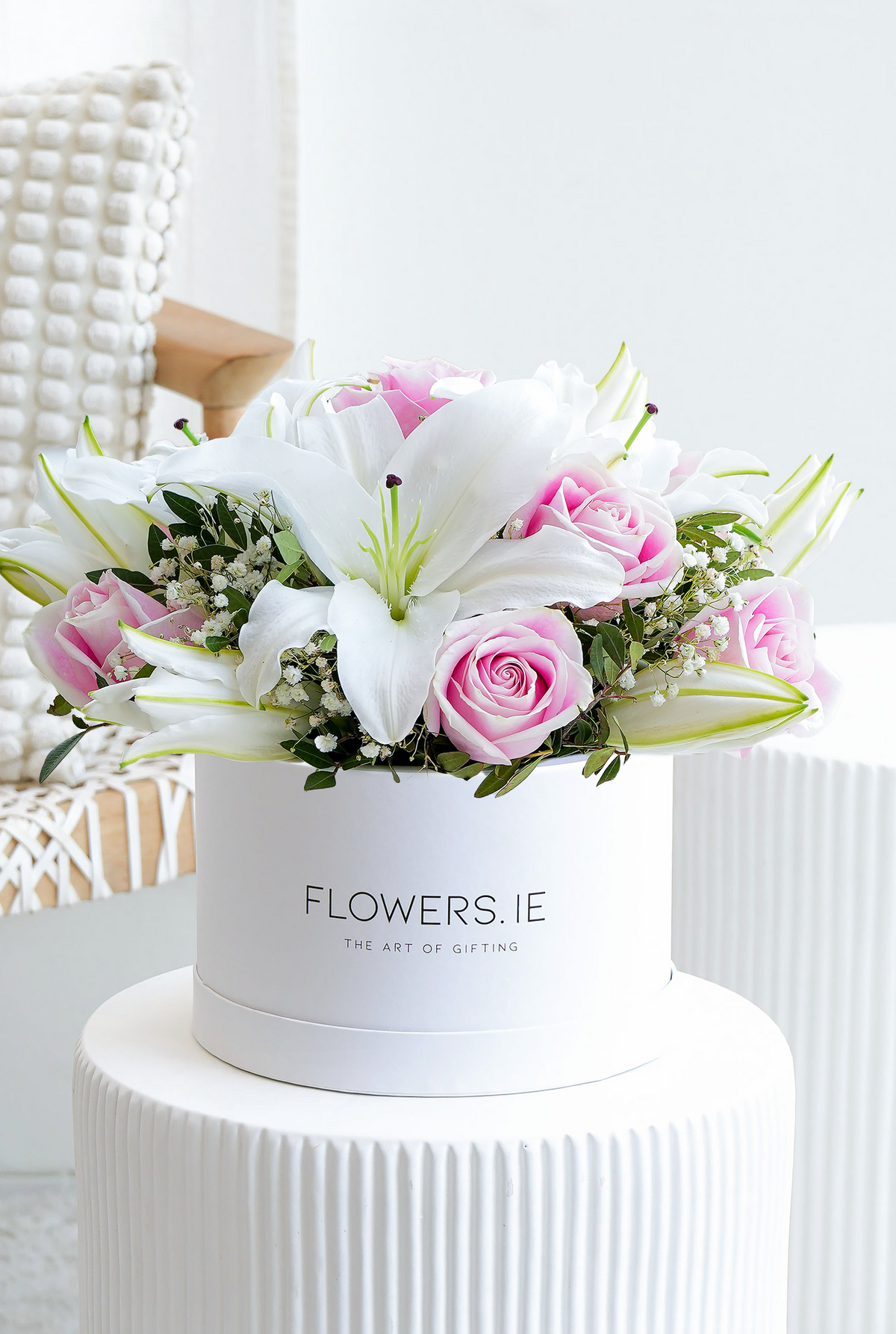 Pink Roses and White Lily - Hatbox