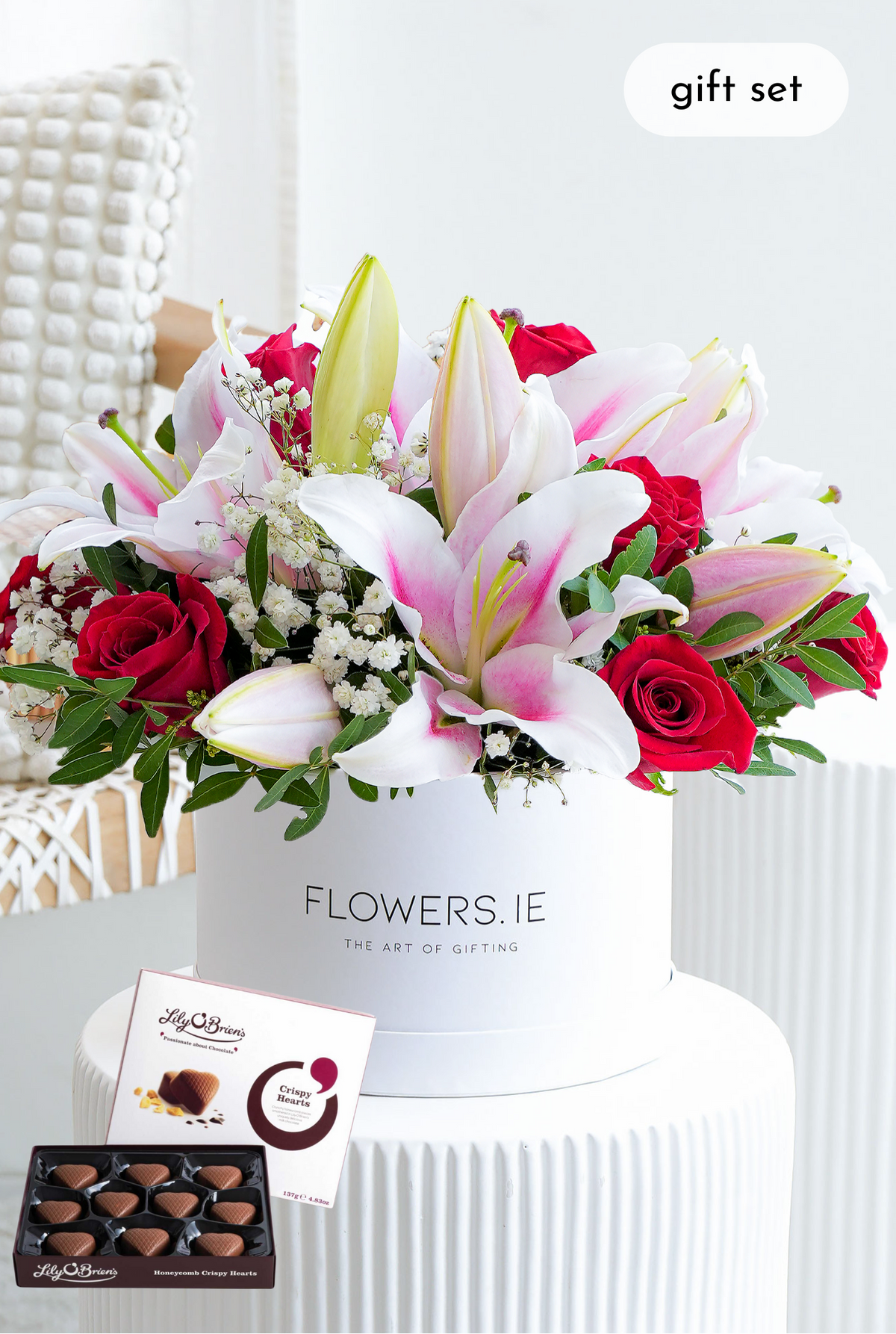 Red Roses and Pink Lily - Hatbox