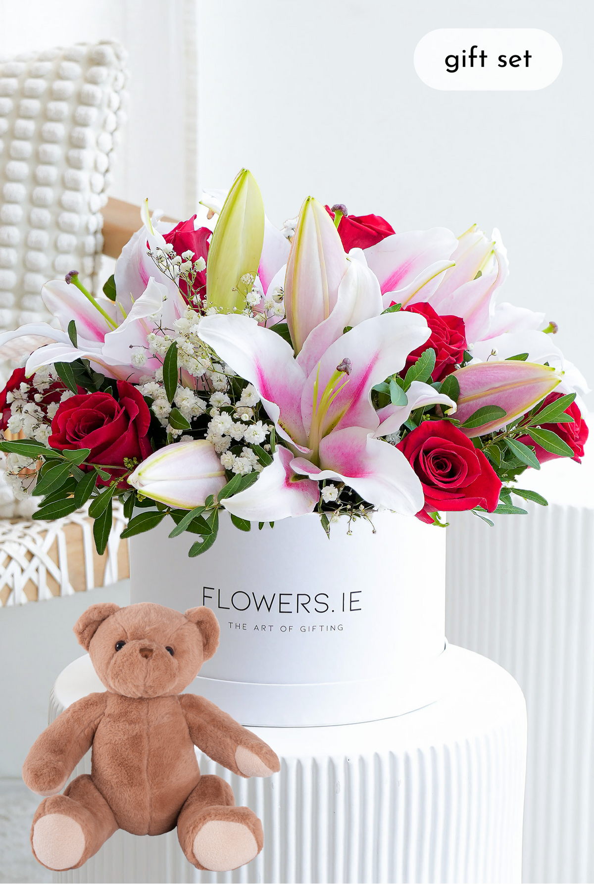 Red Roses and Pink Lily - Hatbox