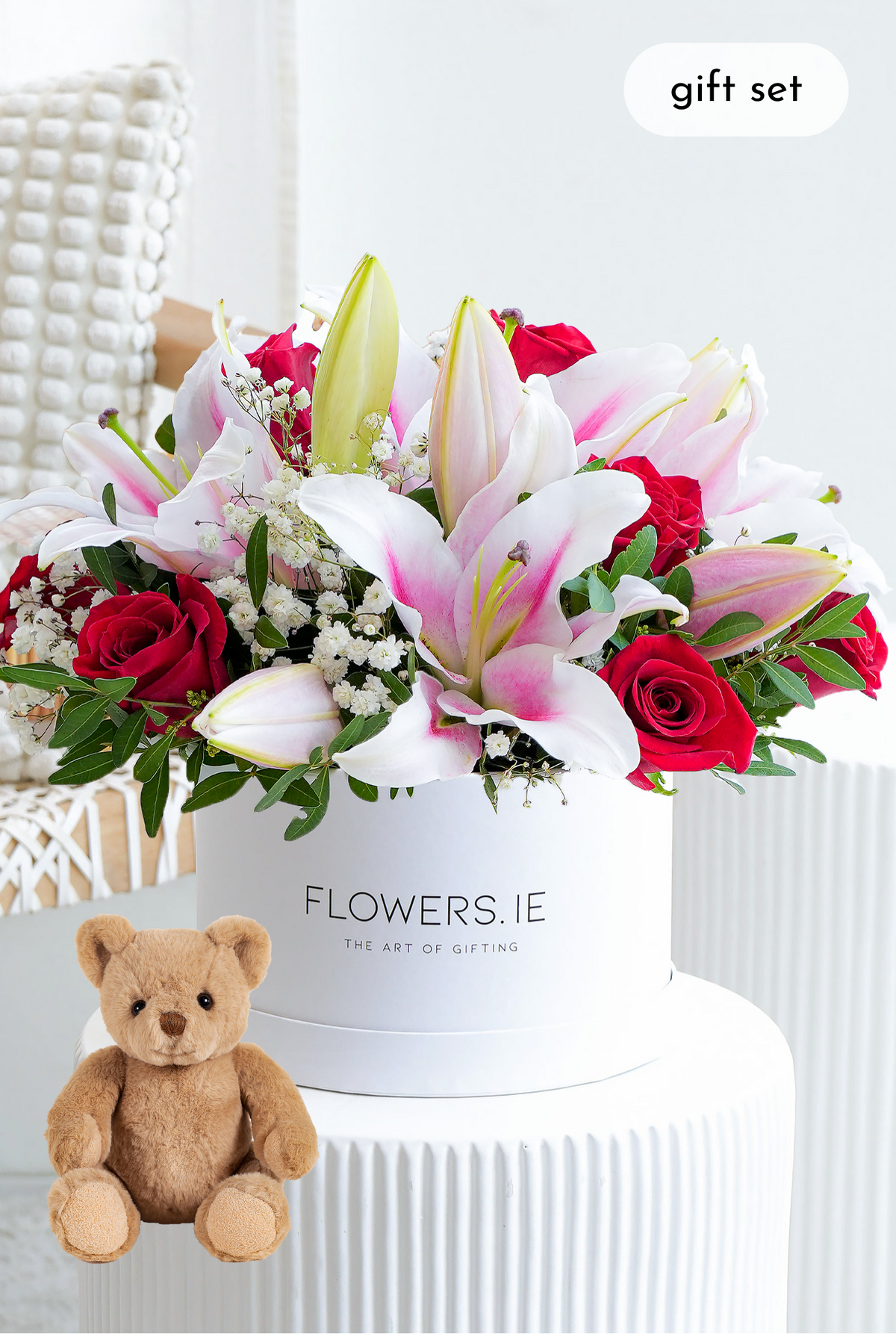 Red Roses and Pink Lily - Hatbox