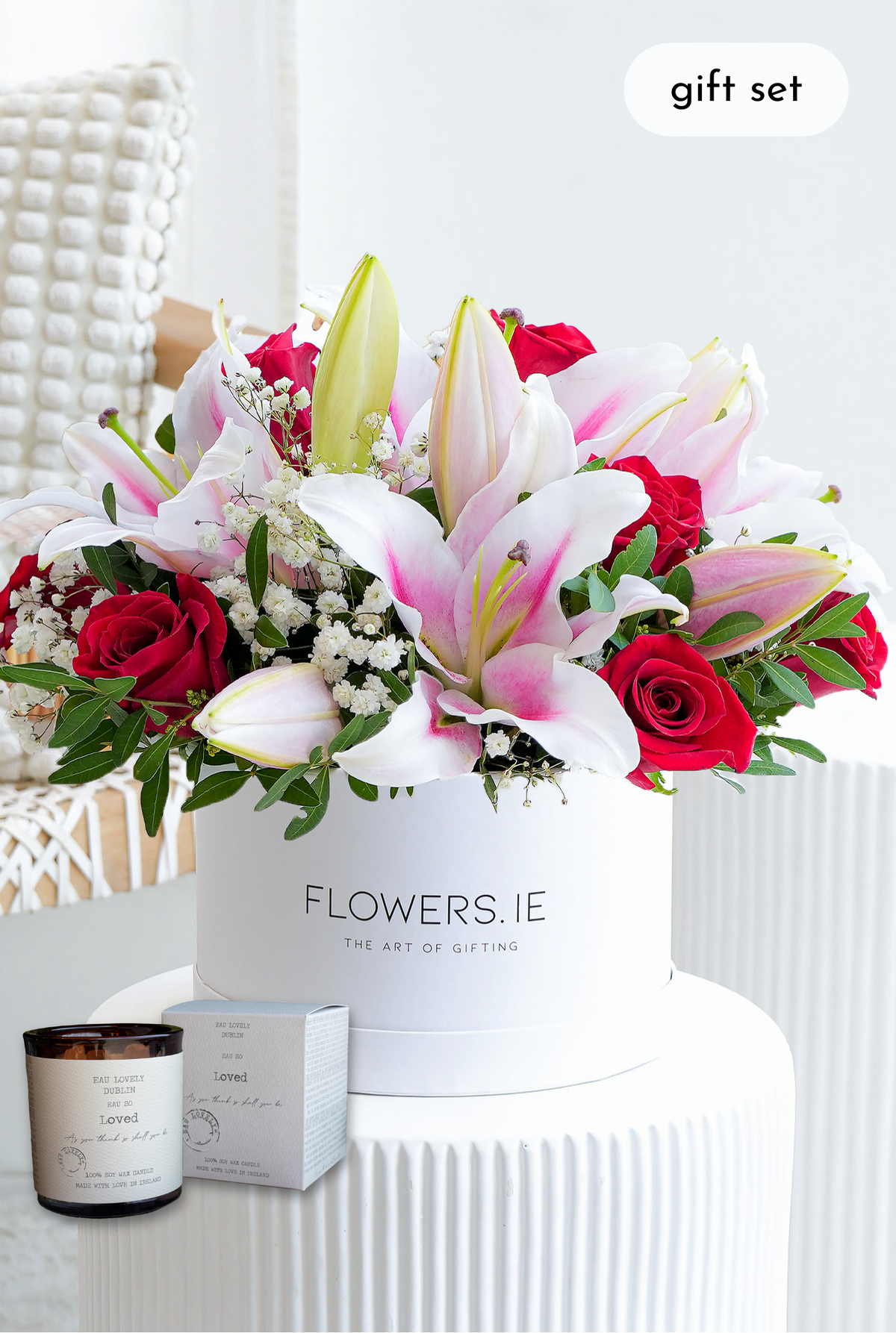 Red Roses and Pink Lily - Hatbox