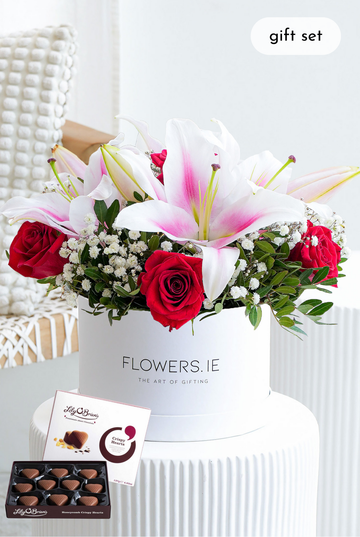 Red Roses and Pink Lily - Hatbox