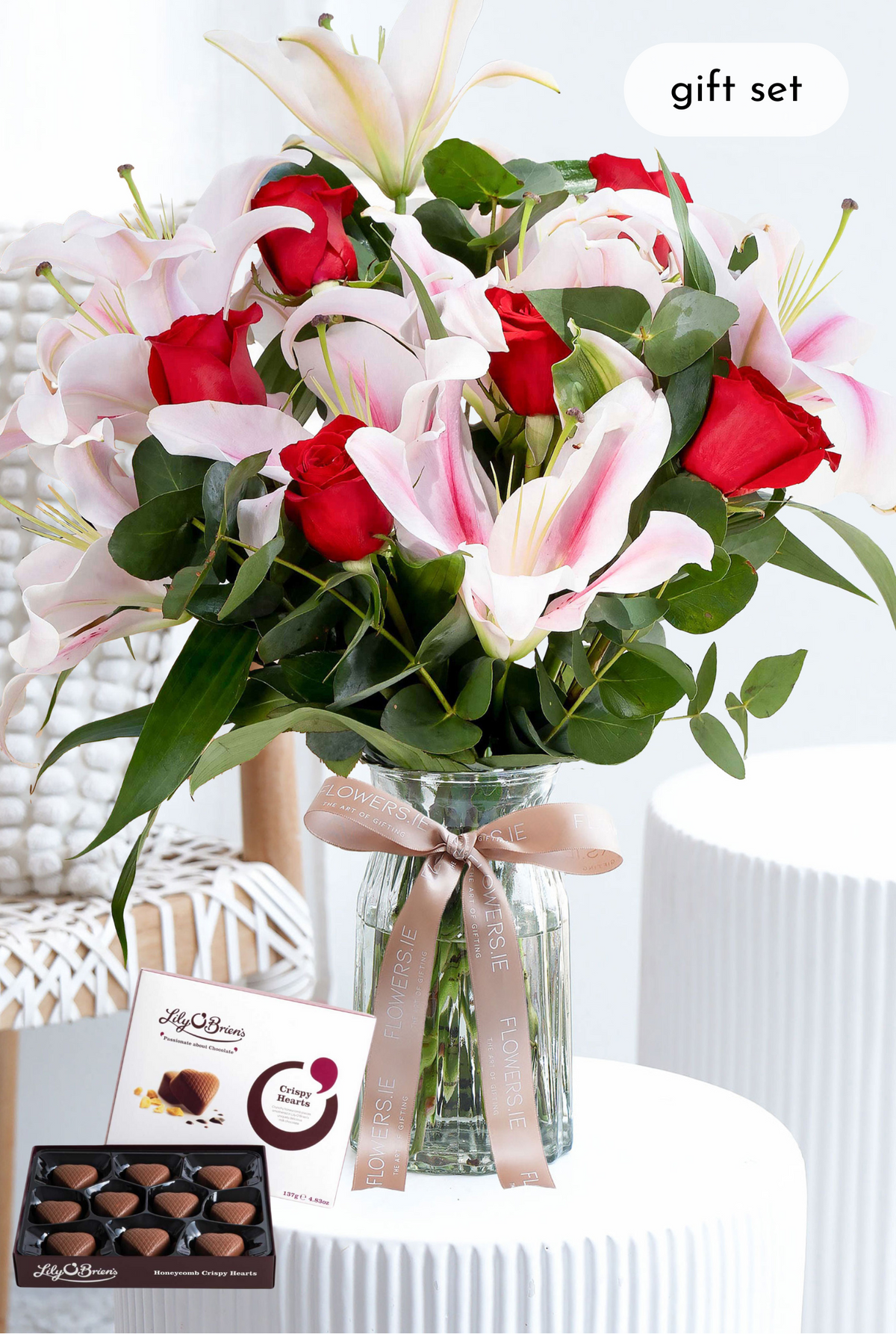 Red Roses and Pink Lily - Vase