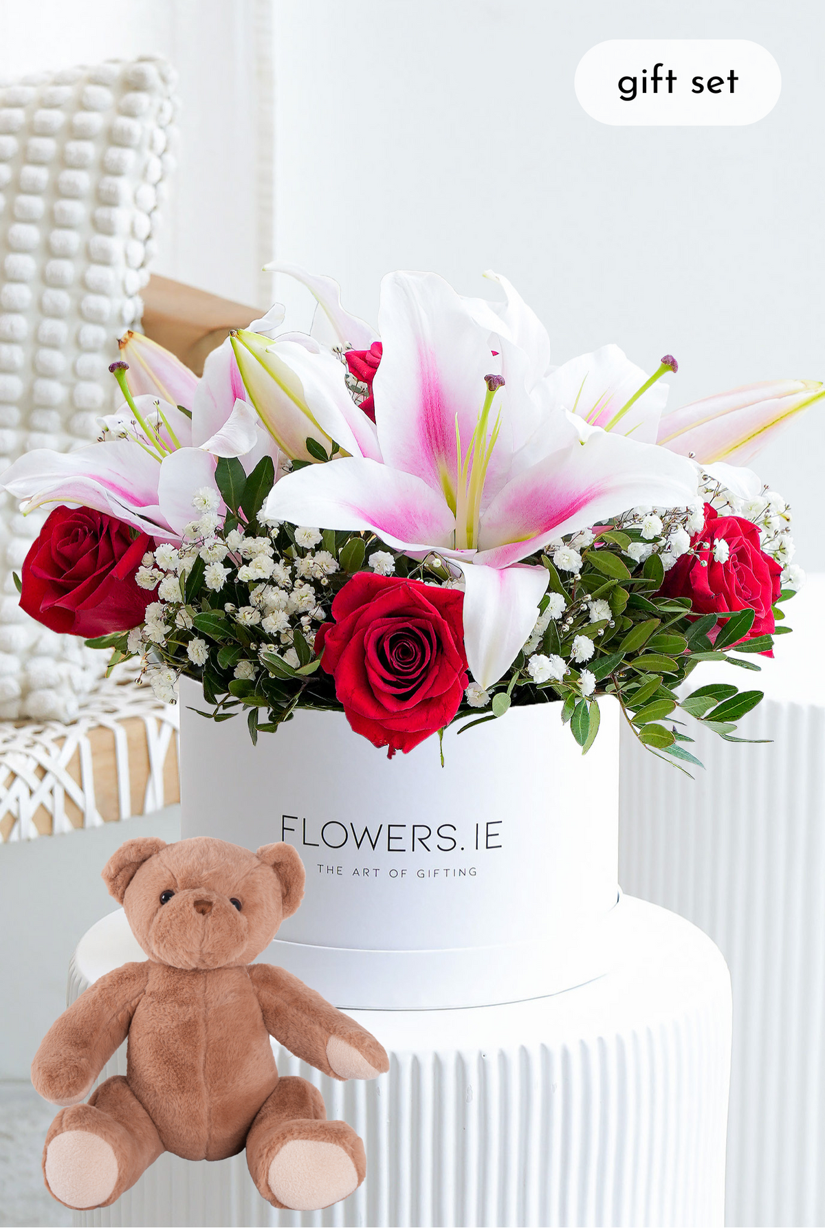 Red Roses and Pink Lily - Hatbox