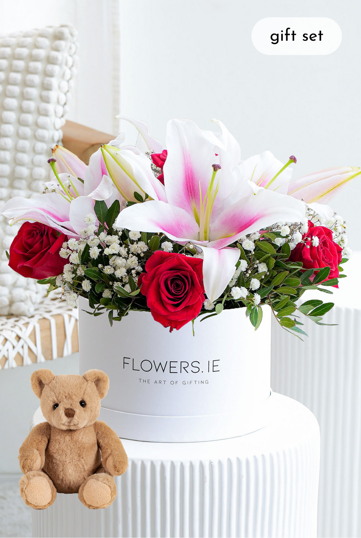 Red Roses and Pink Lily - Hatbox