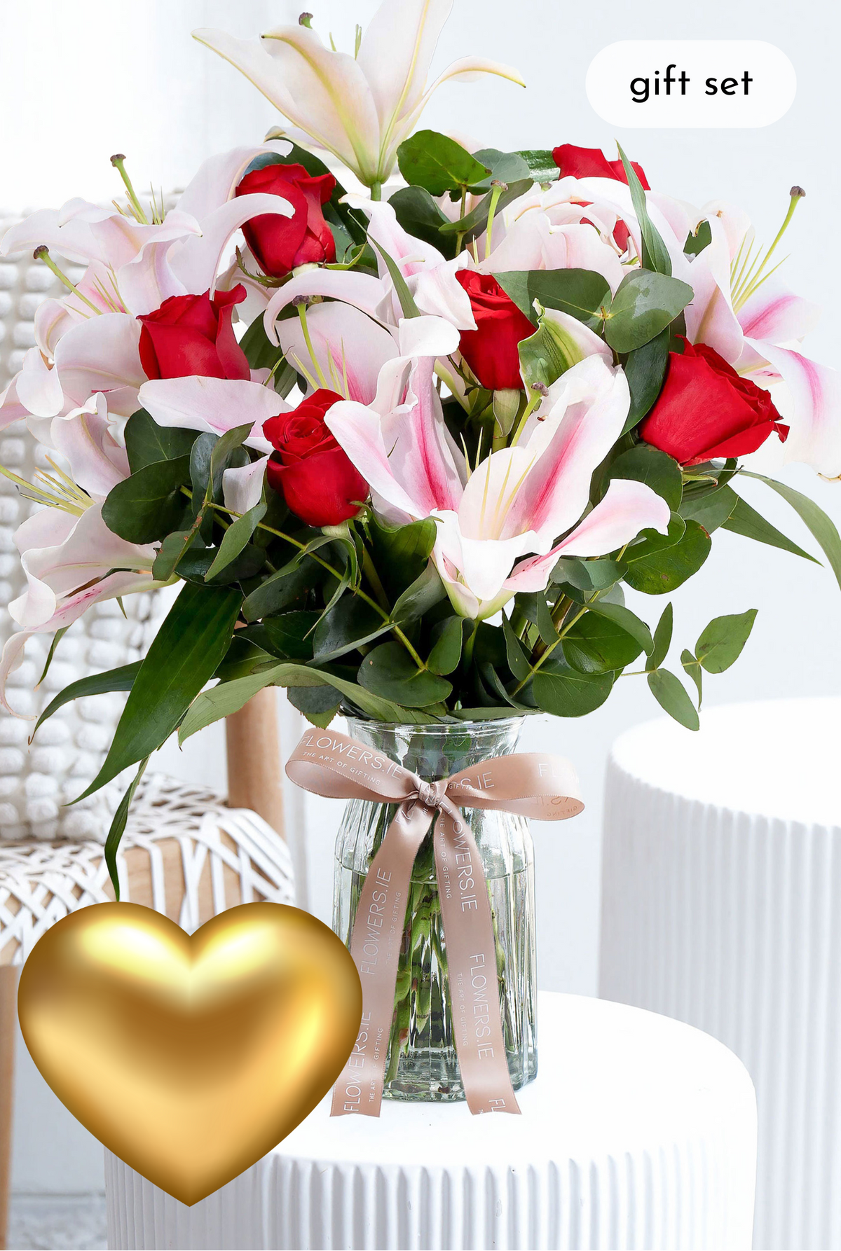 Red Roses and Pink Lily - Vase