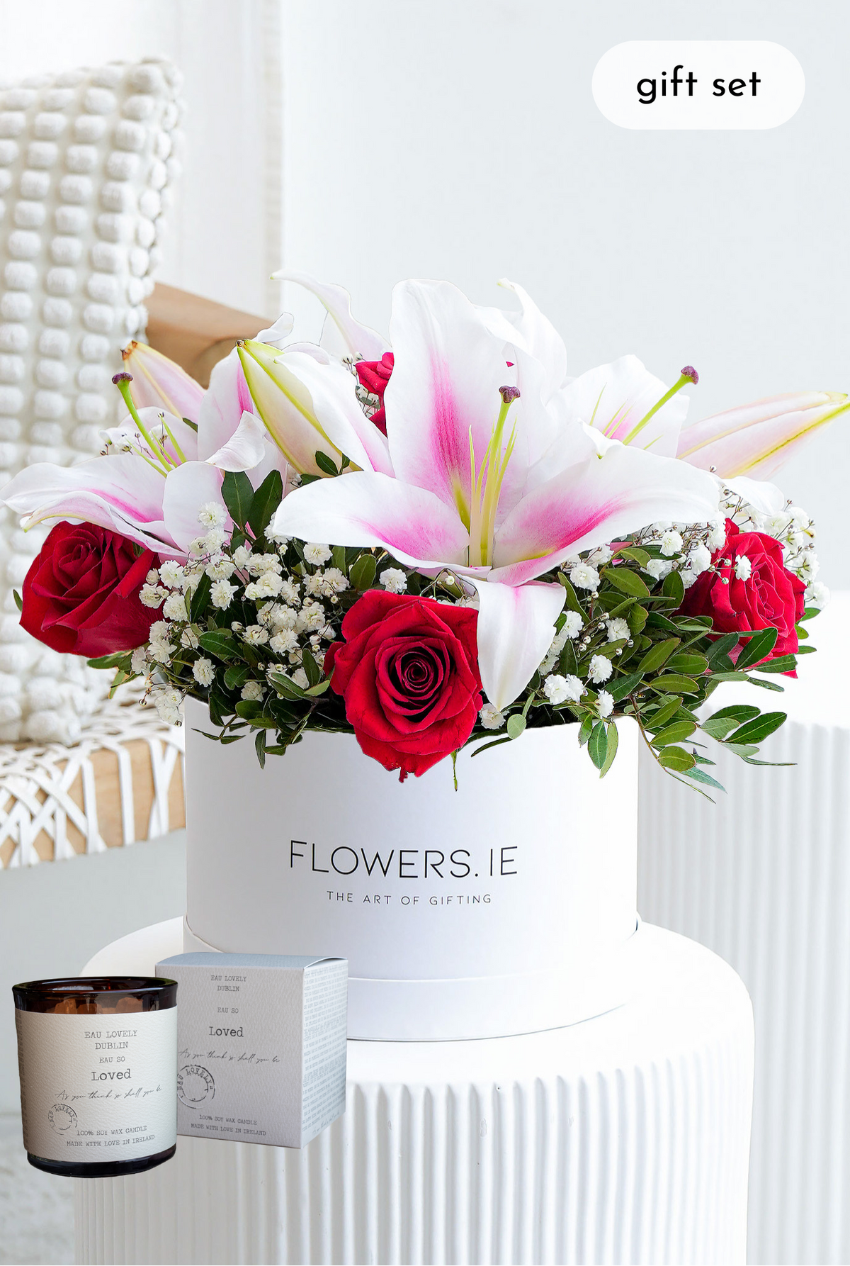 Red Roses and Pink Lily - Hatbox