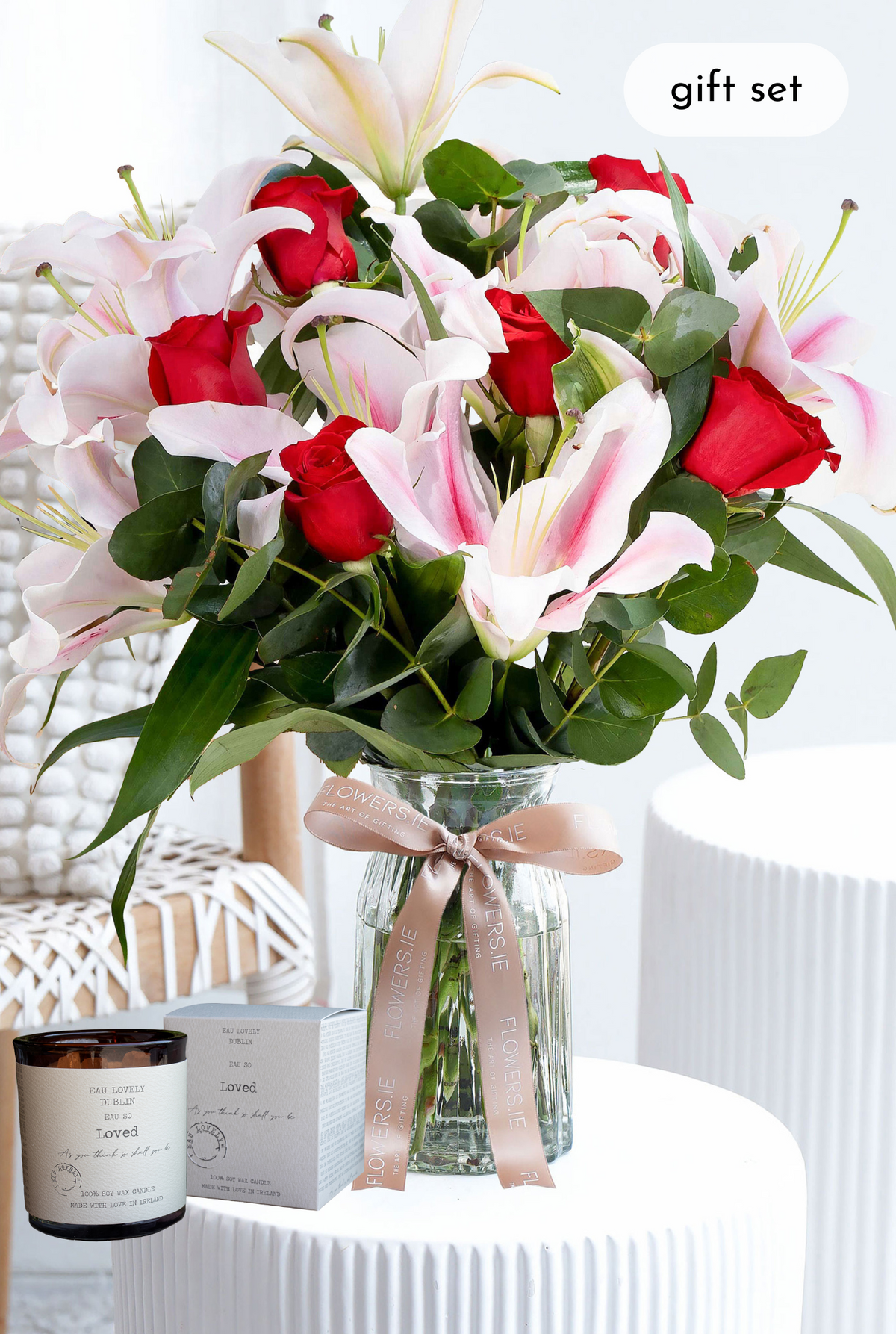 Red Roses and Pink Lily - Vase