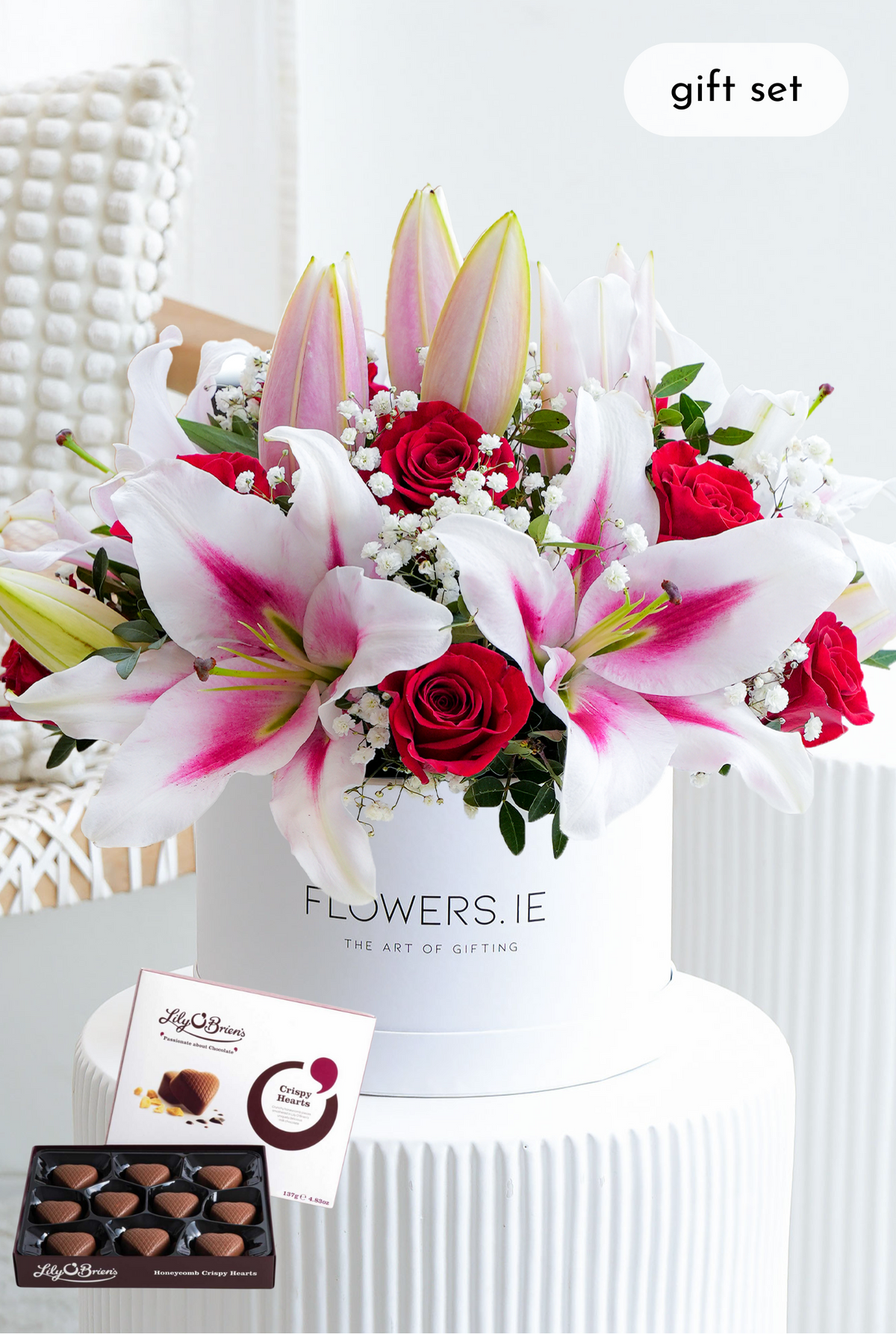 Red Roses and Pink Lily - Hatbox