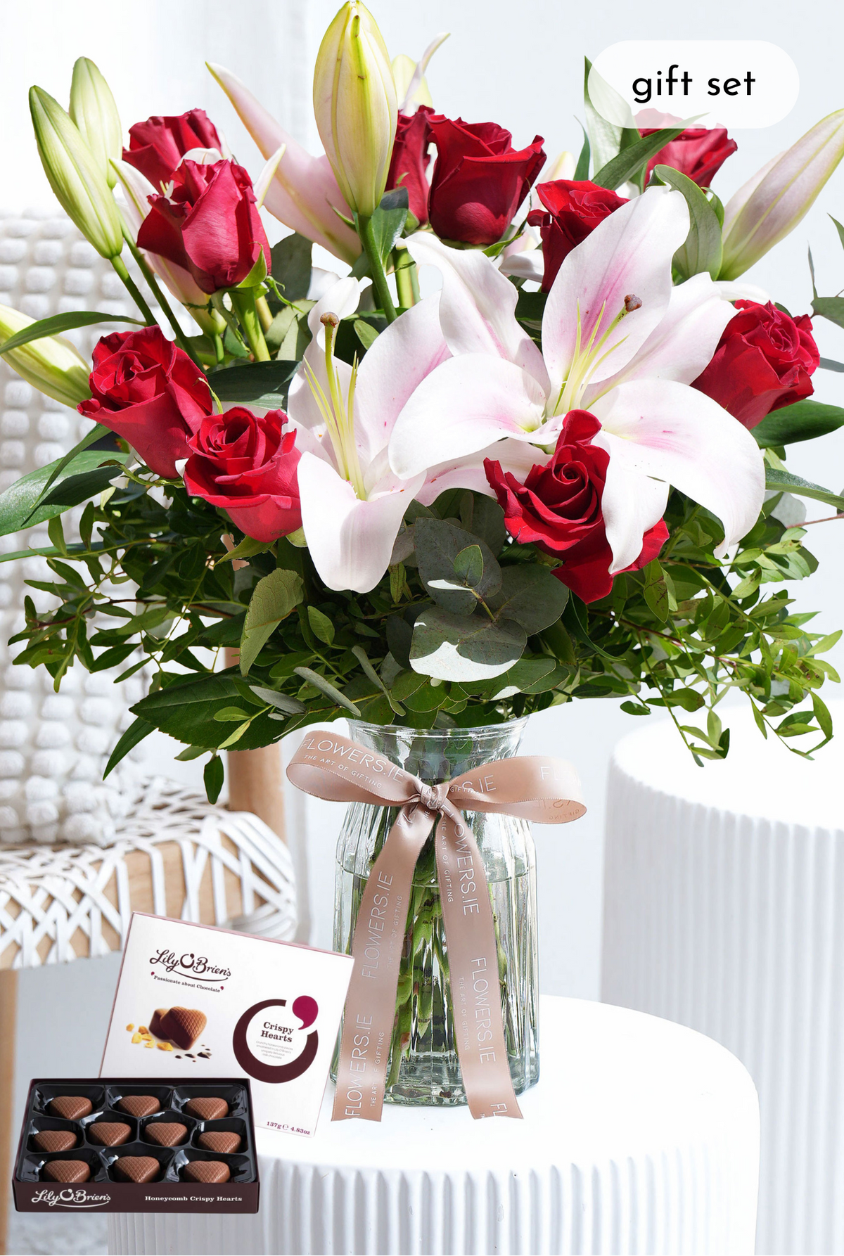 Red Roses and Pink Lily - Vase