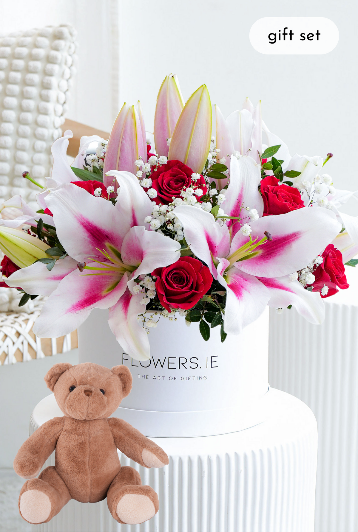 Red Roses and Pink Lily - Hatbox